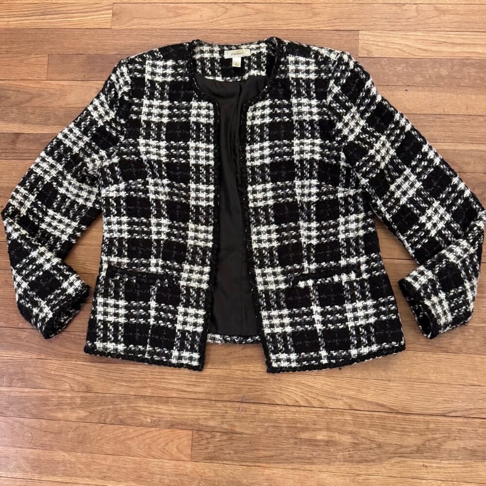 Dressbarn Women's Black White Plaid Sparkle Open Front Jacket - Size XL
 b90